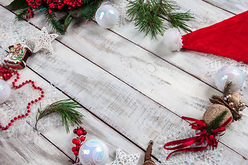 Image showing The wooden table with Christmas decorations 