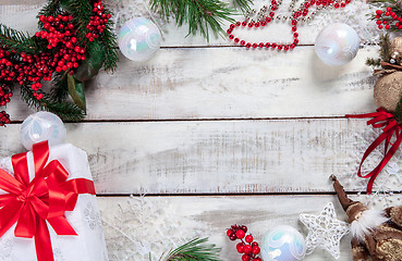 Image showing The wooden table with Christmas decorations 