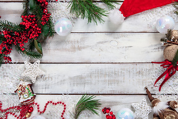 Image showing The wooden table with Christmas decorations 