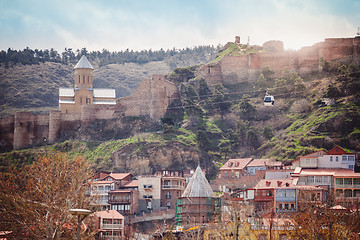 Image showing Ancient fortress Narikala on hill, in the center of old Tbilisi.