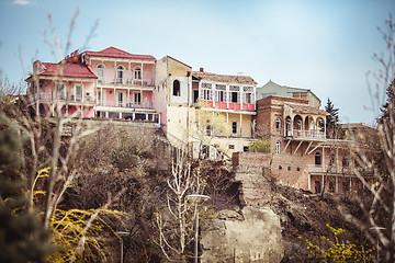 Image showing Colorful carved balconies in the Old Town of Tbilisi