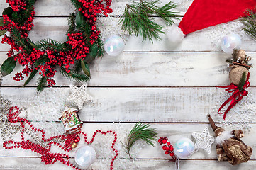 Image showing The wooden table with Christmas decorations 