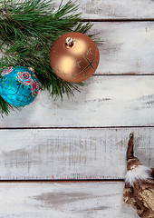 Image showing The wooden table with Christmas decorations 