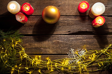 Image showing The wooden table with Christmas decorations 