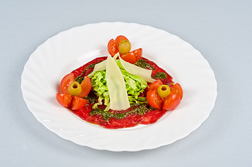 Image showing Meat carpaccio at plate