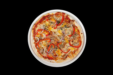 Image showing meat pizza on black