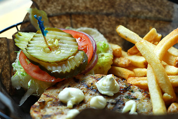 Image showing Hamburger and fries