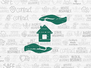 Image showing Insurance concept: House And Palm on wall background