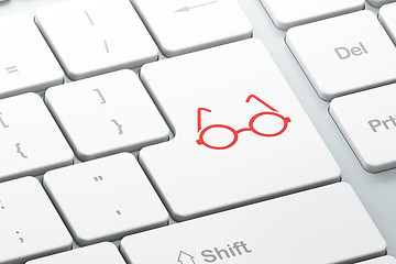 Image showing Science concept: Glasses on computer keyboard background