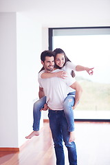 Image showing happy young romantic couple have fun and  relax at home