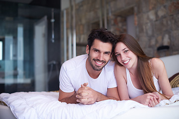 Image showing couple relax and have fun in bed