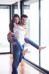 Image showing happy young romantic couple have fun and  relax at home