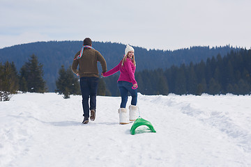 Image showing happy young couple having fun on fresh show on winter vacation