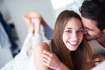Image showing couple relax and have fun in bed