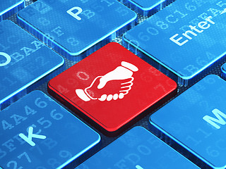 Image showing Politics concept: Handshake on computer keyboard background