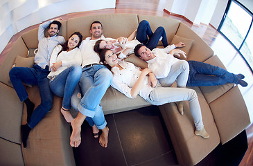 Image showing friends group get relaxed at home