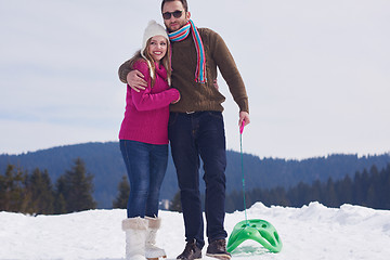 Image showing happy young couple having fun on fresh show on winter vacation