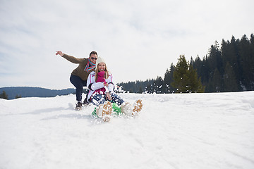 Image showing happy young couple having fun on fresh show on winter vacation