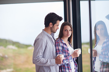 Image showing relaxet young couple drink first morning coffee