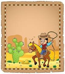 Image showing Parchment with cowboy on horse theme 1
