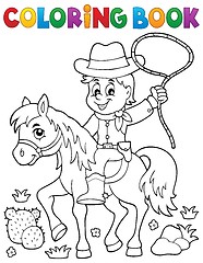 Image showing Coloring book cowboy on horse theme 1