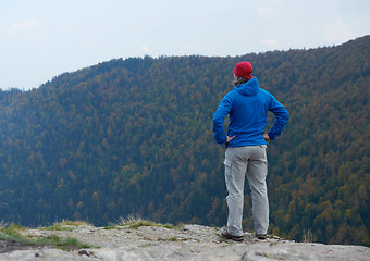 Image showing advanture man with backpack hiking