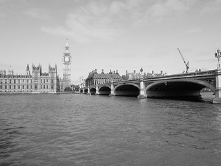 Image showing Black and white Houses of Parliament in London