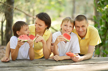 Image showing Happy family eating 