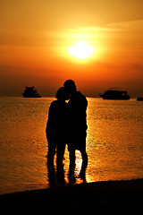 Image showing  couple at sea at sunset