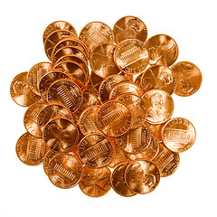 Image showing Retro look Dollar coins 1 cent wheat penny cent