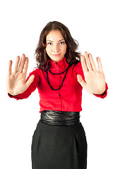 Image showing Attractive girl with stop gesture