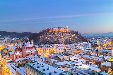 Image showing Panorama of Ljubljana in winter. Slovenia, Europe.