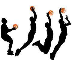 Image showing Black silhouettes of men playing basketball on a white backgroun