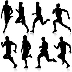 Image showing Set of silhouettes. Runners on sprint, men. illustration.