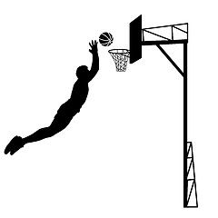Image showing Black silhouettes of men playing basketball on a white backgroun
