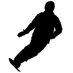 Image showing Black silhouettes  snowboarders on white background. 