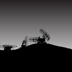 Image showing Silhouette  military radar dish. illustration.