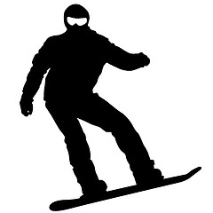 Image showing Black silhouettes  snowboarders on white background. 