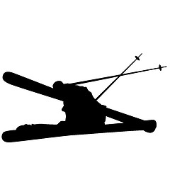 Image showing Mountain skier  speeding down slope. sport silhouette.