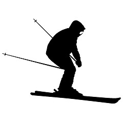 Image showing Mountain skier  speeding down slope. sport silhouette.