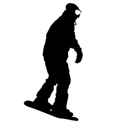 Image showing Black silhouettes  snowboarders on white background. 