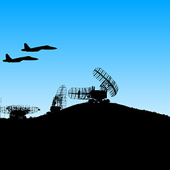 Image showing Silhouette  military radar dish. illustration.