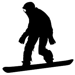 Image showing Black silhouettes  snowboarders on white background. 