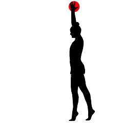 Image showing Silhouette girl  gymnast with the ball. 