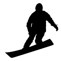 Image showing Black silhouettes  snowboarders on white background. 