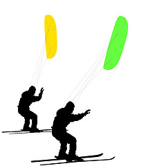 Image showing Men ski kiting on a frozen lake.  illustration.