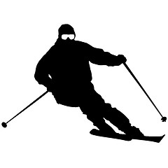 Image showing Mountain skier  speeding down slope. sport silhouette.