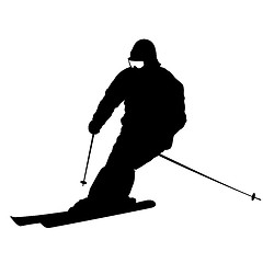 Image showing Mountain skier  speeding down slope. sport silhouette.