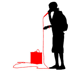 Image showing Silhouette of the guy  beatbox with a microphone. 
