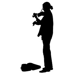 Image showing Silhouette street violinist on white background. 